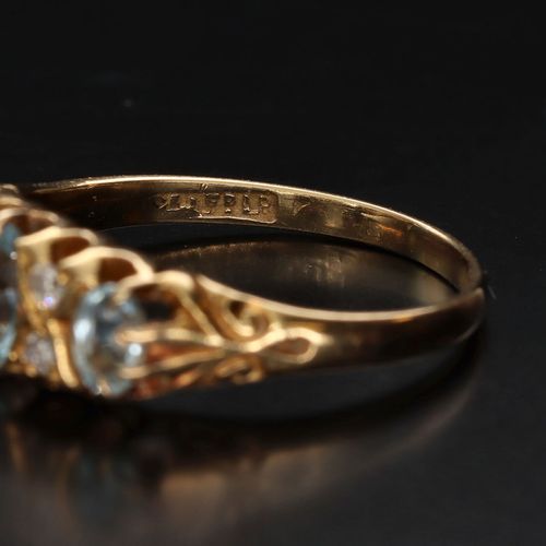 Edwardian 18ct Gold Aquamarine and Diamond Ring image-4