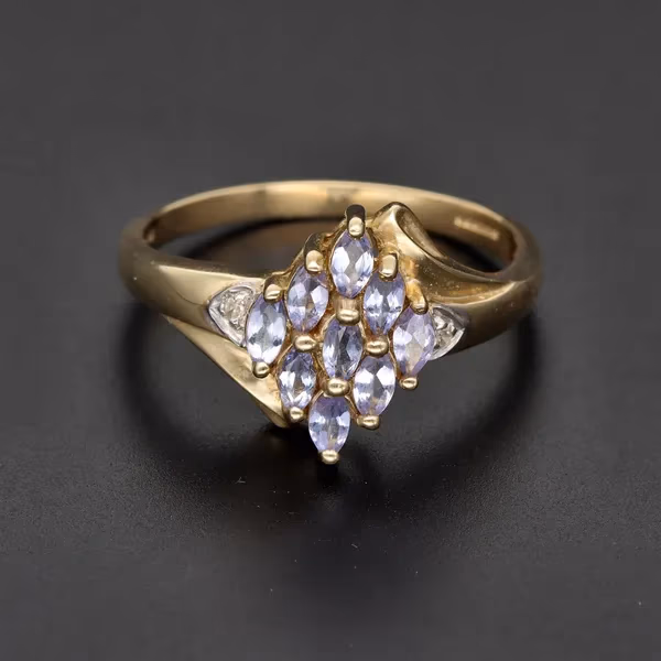 9ct Yellow Gold Amethyst & Diamond Dress Ring