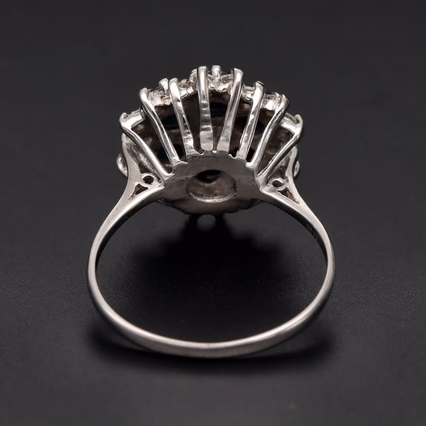 18ct White Gold Round Diamond & Triple Halo Sapphire Cluster Ring