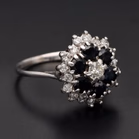 18ct White Gold Round Diamond & Triple Halo Sapphire Cluster Ring