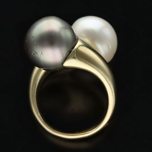 14K Gold Tahitian and White Pearl Ring image-6