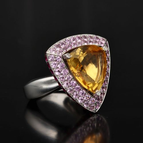 18ct White Gold Citrine Pink Sapphire and Ruby Ring image-1