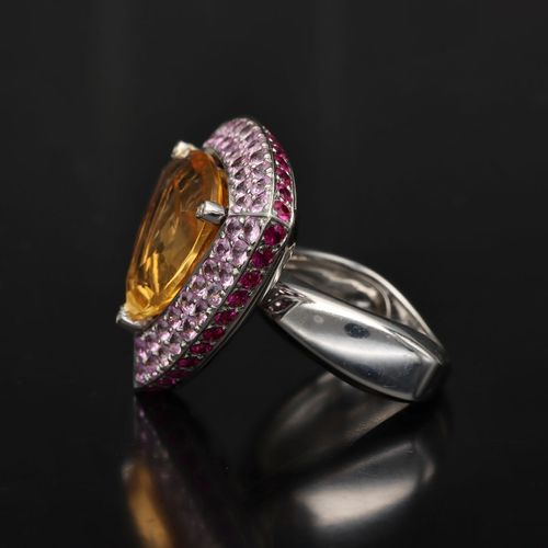 18ct White Gold Citrine Pink Sapphire and Ruby Ring image-3