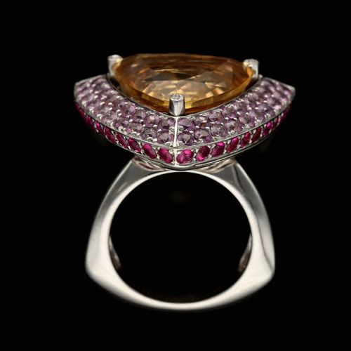 18ct White Gold Citrine Pink Sapphire and Ruby Ring image-6