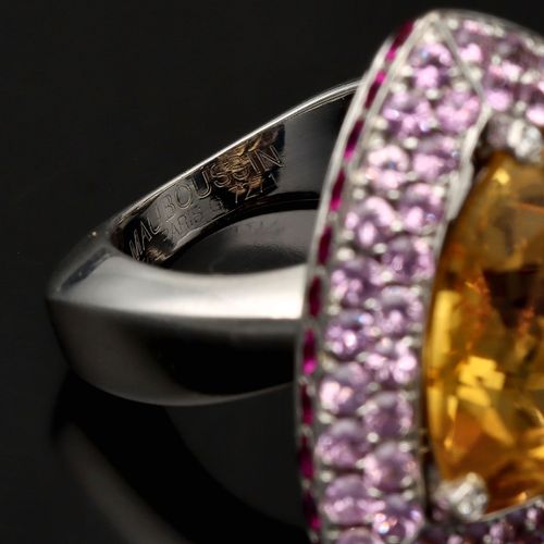 18ct White Gold Citrine Pink Sapphire and Ruby Ring image-4