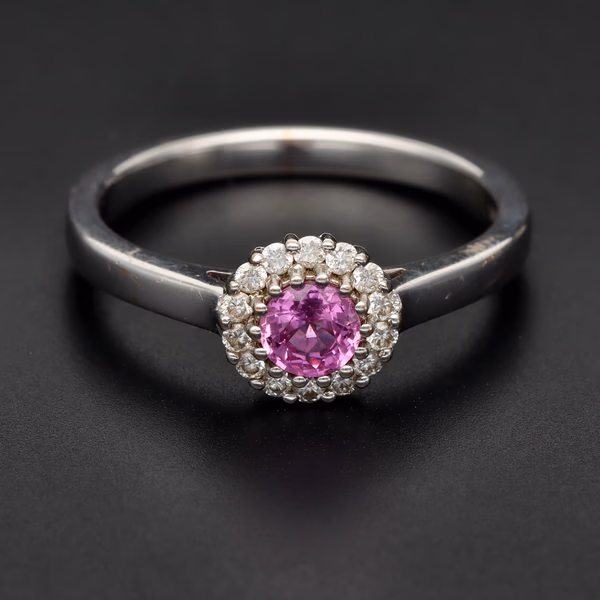 18ct White Gold Pink Sapphire & Diamond Ring