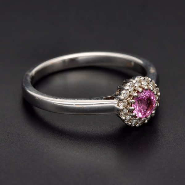 18ct White Gold Pink Sapphire & Diamond Ring