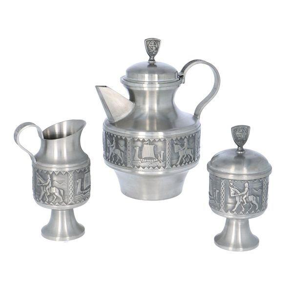 Vintage Snorre Norsk Tinn Pewter Teapot Set