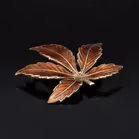 Mid Century Silver Gilt and Enamel Autumnal Leaf Brooch