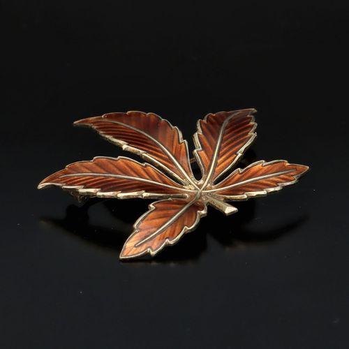 Mid Century Silver Gilt and Enamel Autumnal Leaf Brooch image-3