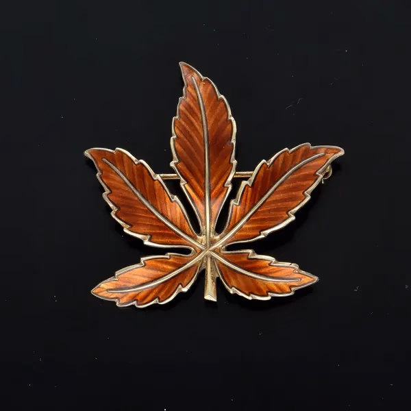 Mid Century Silver Gilt and Enamel Autumnal Leaf Brooch