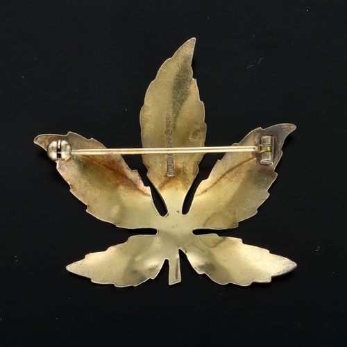 Mid Century Silver Gilt and Enamel Autumnal Leaf Brooch image-4