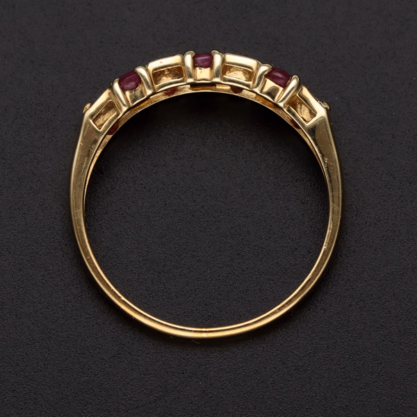 9ct Yellow Gold Ruby and Diamond 'Chequered' Pattern Ring