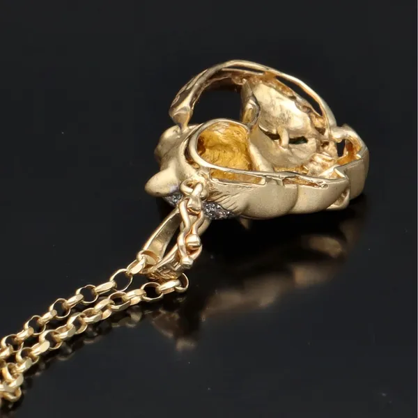 Vintage 9ct Gold Diamond and Emerald Horse Pendant Necklace