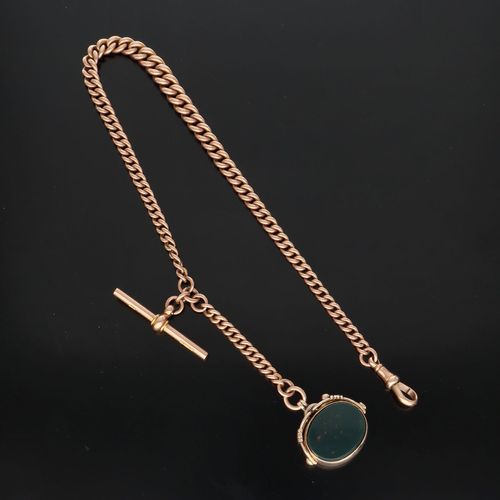 Vintage 9ct Rose Gold Albert Chain with Bloodstone Fob image-1