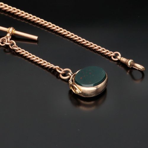 Vintage 9ct Rose Gold Albert Chain with Bloodstone Fob image-2