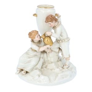 Royal Worcester Boy and Girl at a Fountain Spill Vase Combination