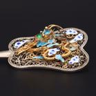 Chinese Silver Vermeil and Enamel Brooch
