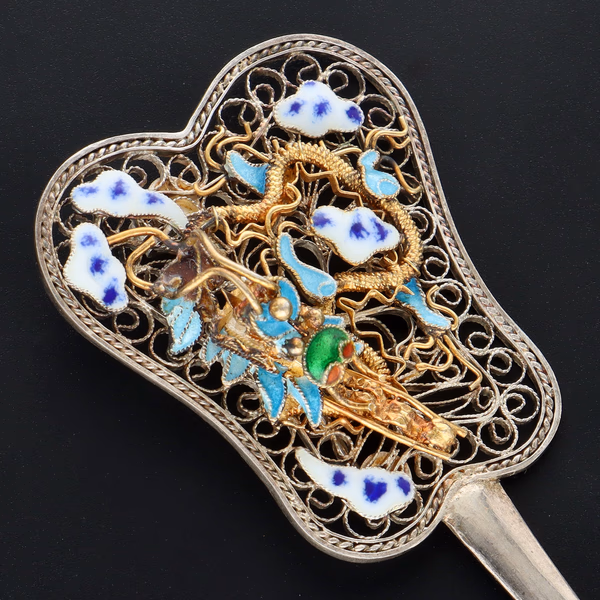 Chinese Silver Vermeil and Enamel Brooch