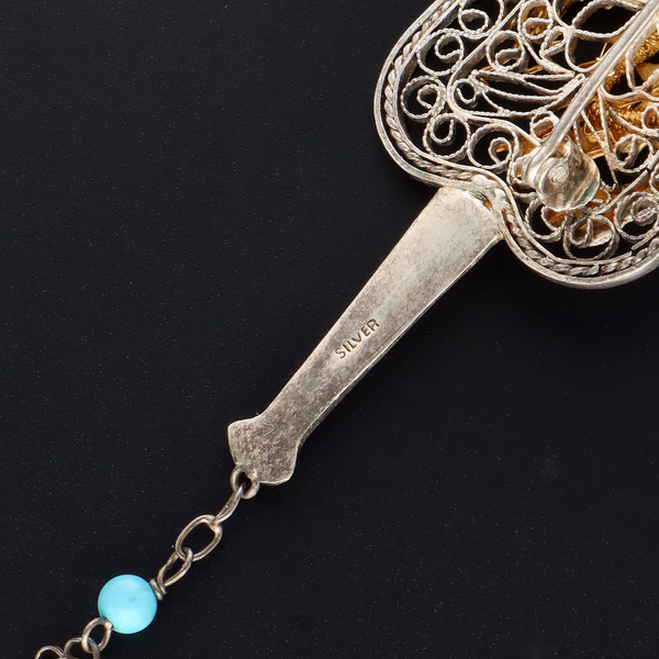Chinese Silver Vermeil and Enamel Brooch