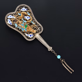 Chinese Silver Vermeil and Enamel Brooch