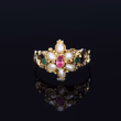 360° view of The Antique Victorian Ruby, Pearl and Emerald Daisy Ring