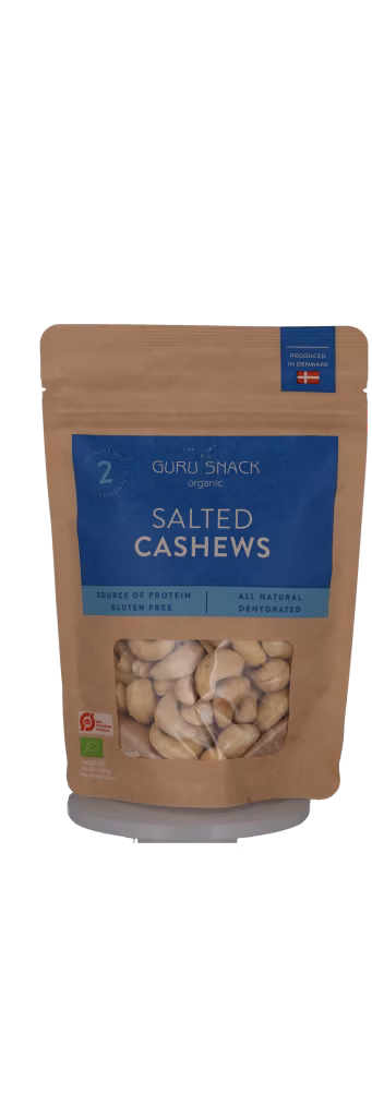 SALTED CASHEWS, GURU SNACKS, 100G, ØKO, B CORP GS104