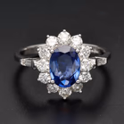 18ct White Gold Oval Sapphire & Diamond Cluster Ring