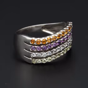 9ct White Gold Gem Ring with Amethyst, Citrine, Topaz, and Tourmaline
