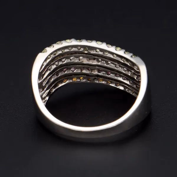 9ct White Gold Gem Ring with Amethyst, Citrine, Topaz, and Tourmaline