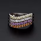 9ct White Gold Gem Ring with Amethyst, Citrine, Topaz, and Tourmaline
