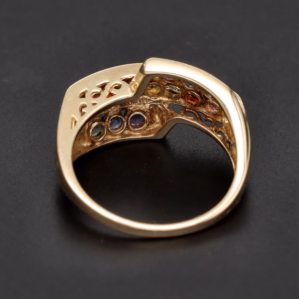 9ct Gold Sapphire Ruby and Topaz Ring