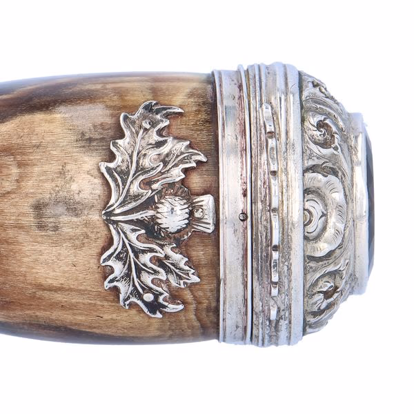 A Scottish White Metal Mounted Horn Stuff Mull