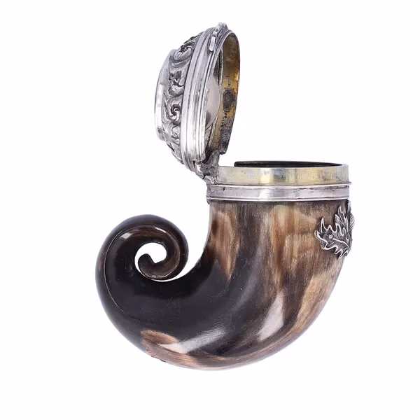 A Scottish White Metal Mounted Horn Stuff Mull