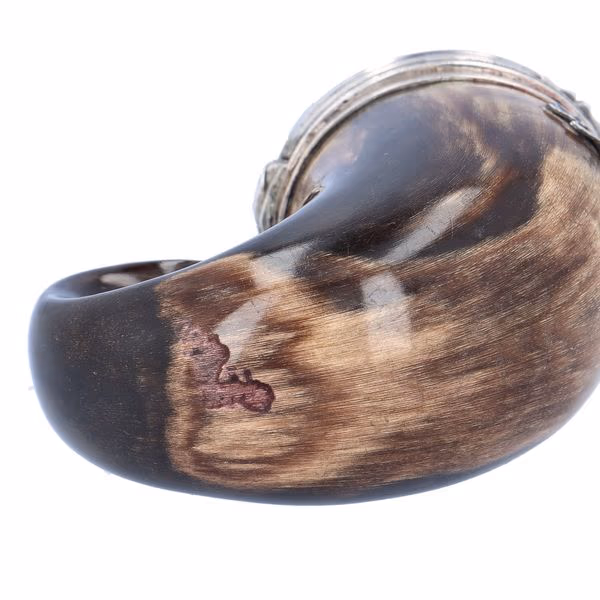 A Scottish White Metal Mounted Horn Stuff Mull