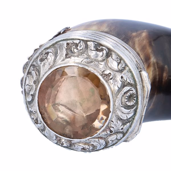 A Scottish White Metal Mounted Horn Stuff Mull