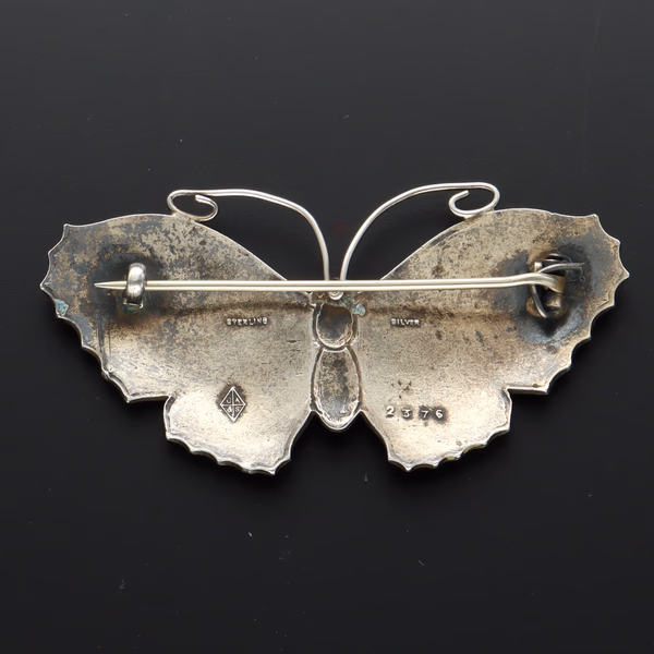Sterling Silver Guilloche Enamel Butterfly Brooch