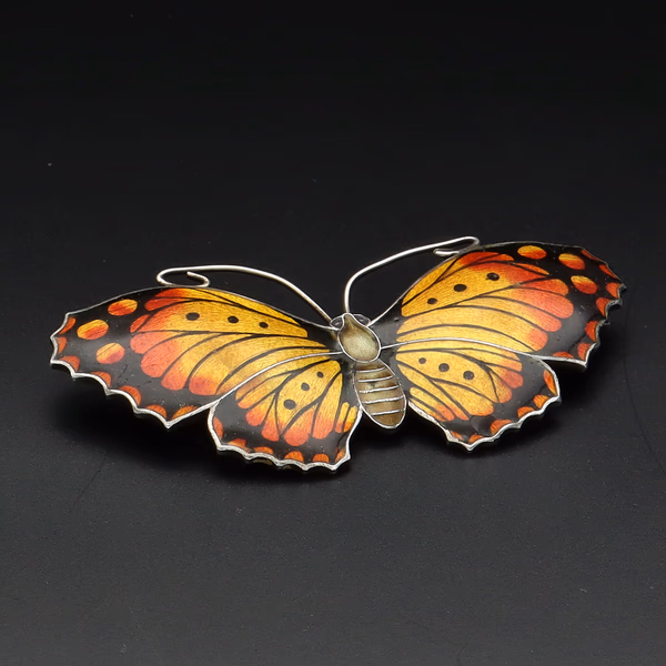 Sterling Silver Guilloche Enamel Butterfly Brooch