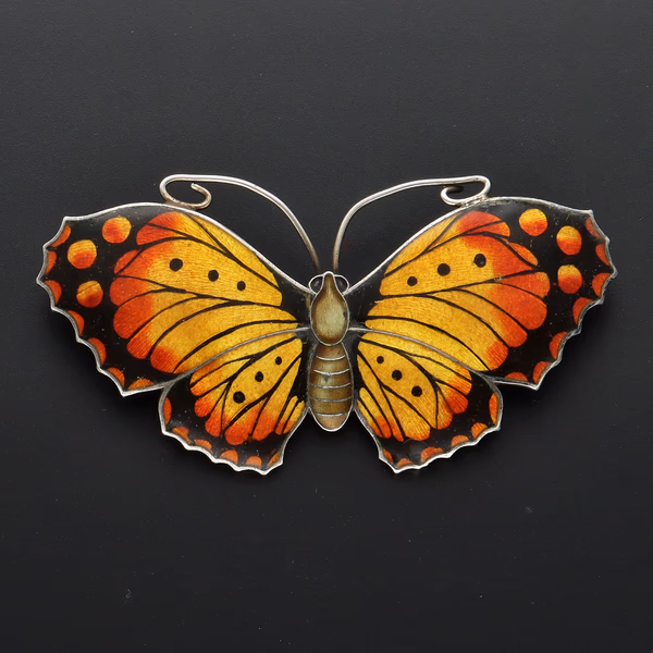 Sterling Silver Guilloche Enamel Butterfly Brooch
