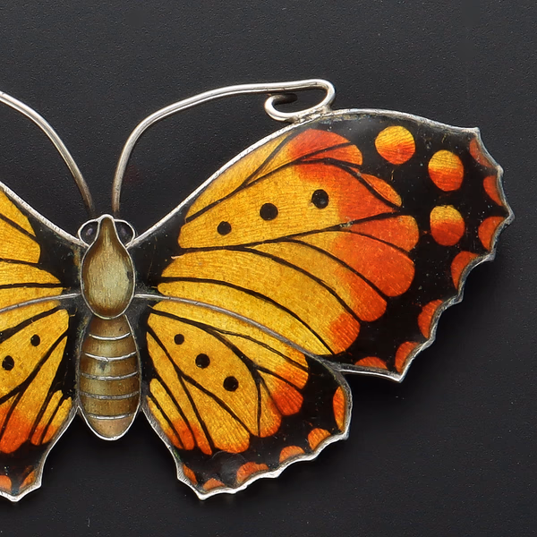 Sterling Silver Guilloche Enamel Butterfly Brooch