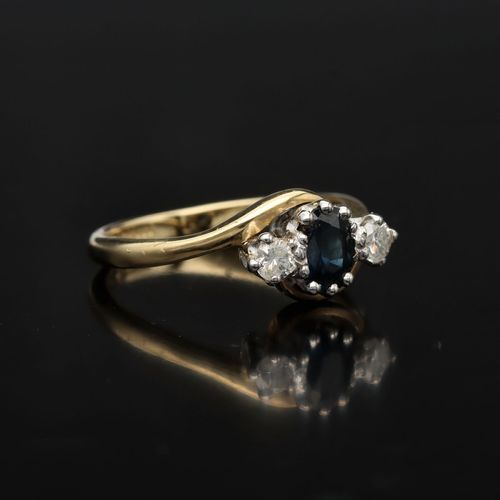 18ct Gold Sapphire and Diamond and Diamond Ring image-1