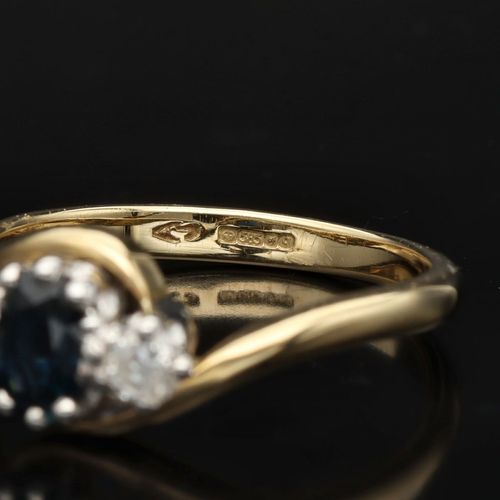 18ct Gold Sapphire and Diamond and Diamond Ring image-3