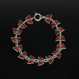 Volmer Bahner Red Guilloche Enamel Butterfly Bracelet