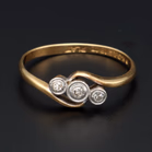 Art Deco 18ct Gold Platinum Diamond Ring, Size M 1/2