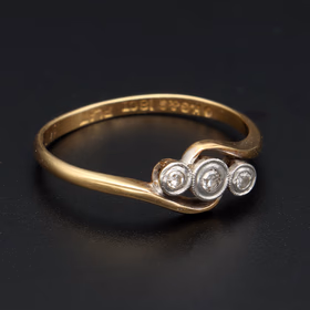 Art Deco 18ct Gold Platinum Diamond Ring, Size M 1/2