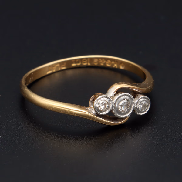 Art Deco 18ct Gold Platinum Diamond Ring, Size M 1/2
