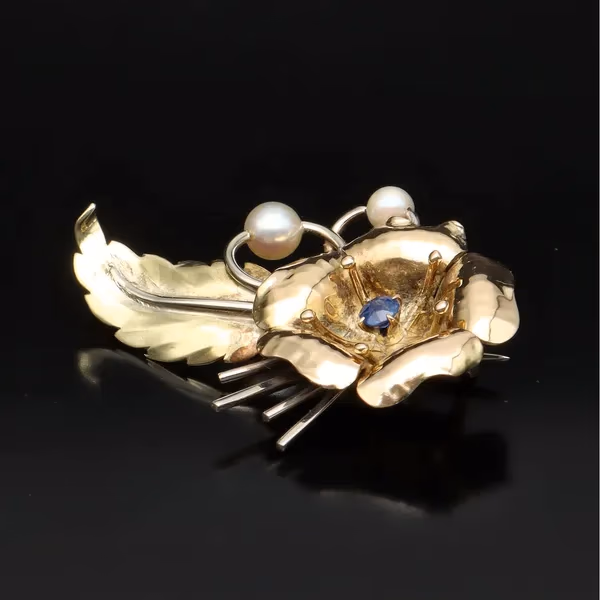 Pearl and Sapphire Brooch