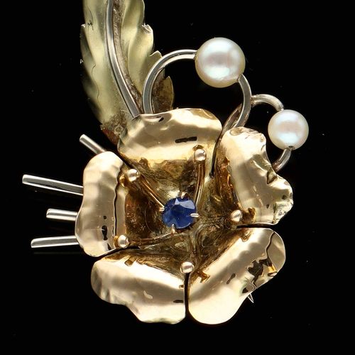 Pearl and Sapphire Brooch image-2