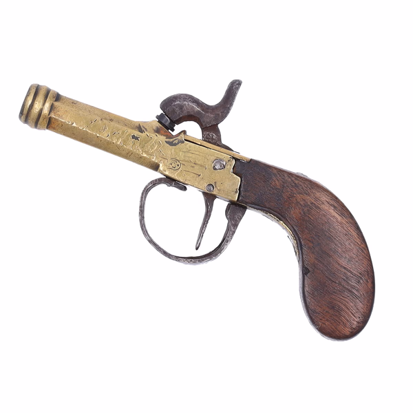 Mid Century Cased Cannon Barrelled Percussion Muff Pistols