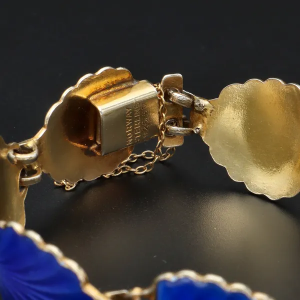 Silver & Blue Guilloche Enamel Leaf Bracelet